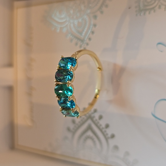 GEMS BY CITY LUXE BLUE ZIRCON ADJUSTABLE 14K GOLD PLATED RING - Picture 1 of 11